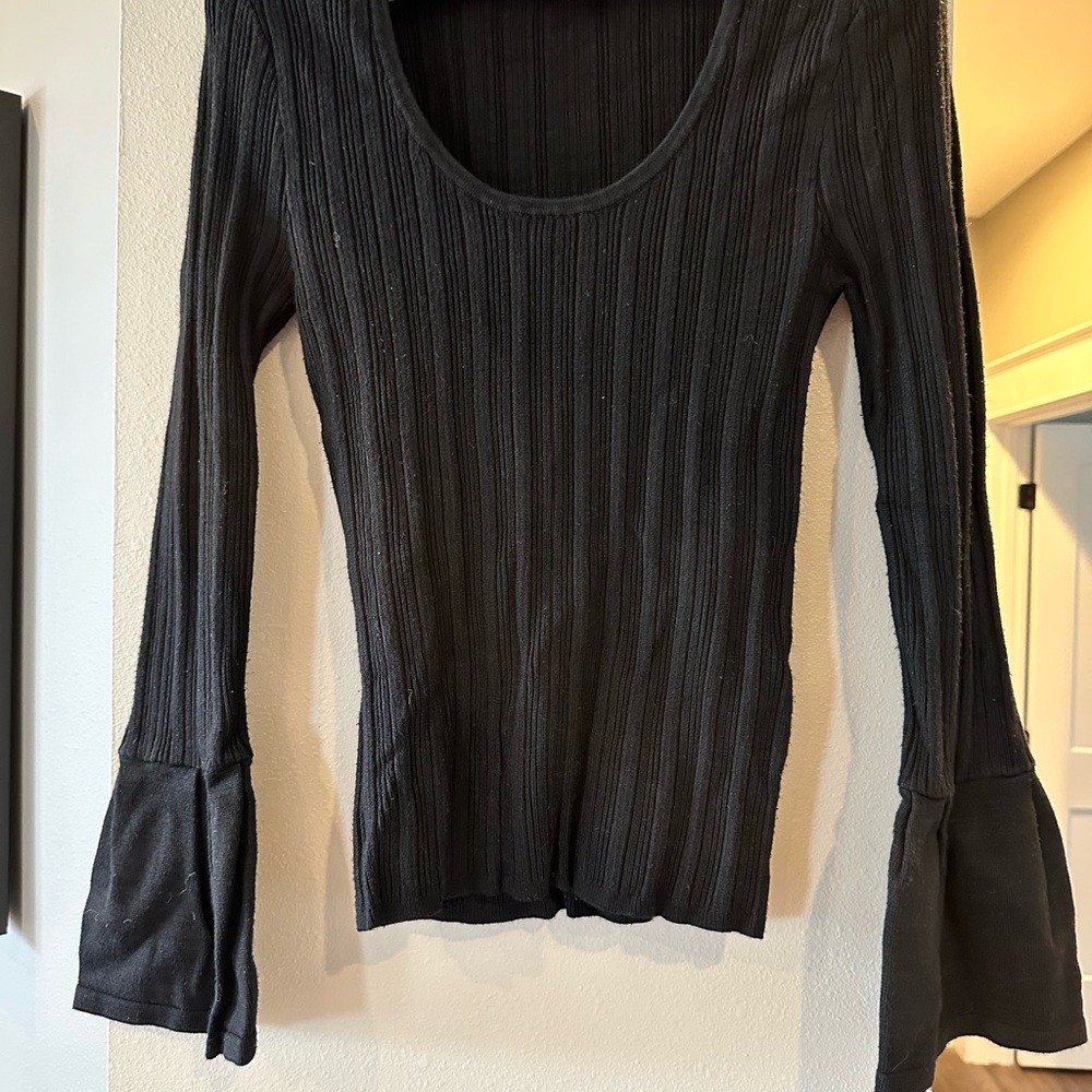 WHBM Black Ribbed Long Sleeve Fine Knit Sweater